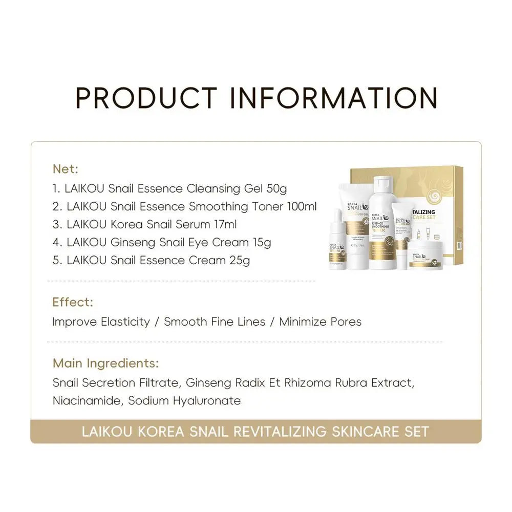 5pcs Snail Collagen Skin Care Kit Moisturising Snail Cleansing Gel, Softening Lotion, Snail Essence, Eye Cream, Snail cream