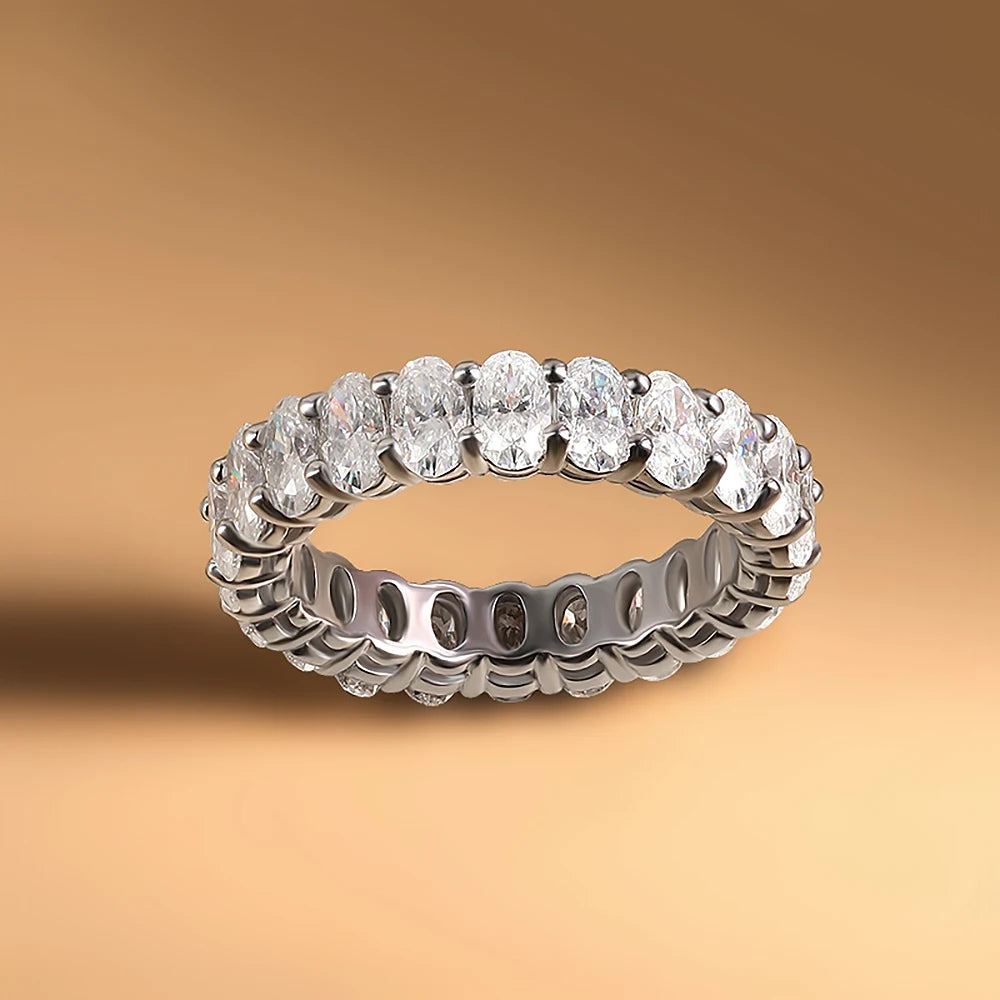0.3 Carat Oval Cut Moissanite Eternity Rings with Certificate Half/Full Diamond Wedding Band for Women 925 Silver Stacking Ring
