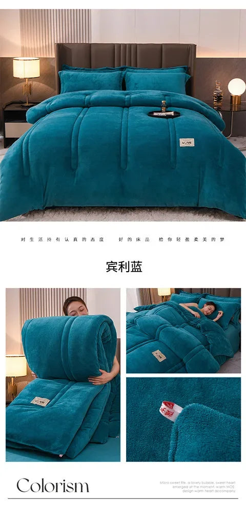 Thicken Lamb Double-faced Velvet Quilt Wool Super Warm Winter Comforter Students Dormitory Luxury Blanket Soft Quilt Duvets