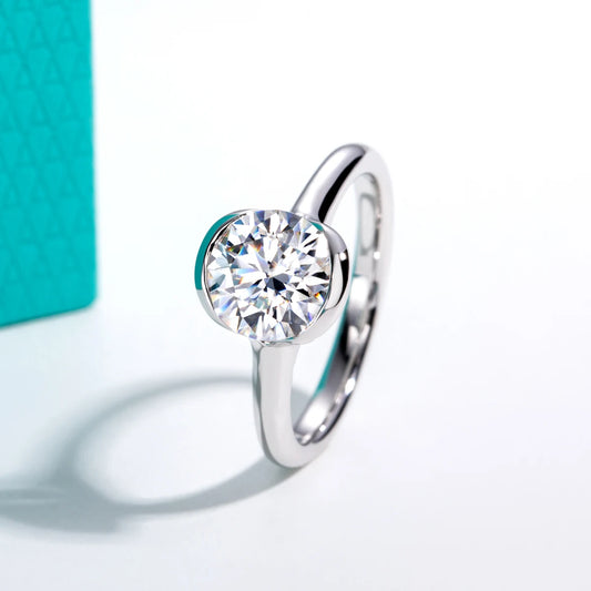 AnuJewel 2ct D Color Moissanite Engagement Ring 925 Sterling Silver Half Bezel Setting Solitaire Promise Rings for Women Gifts