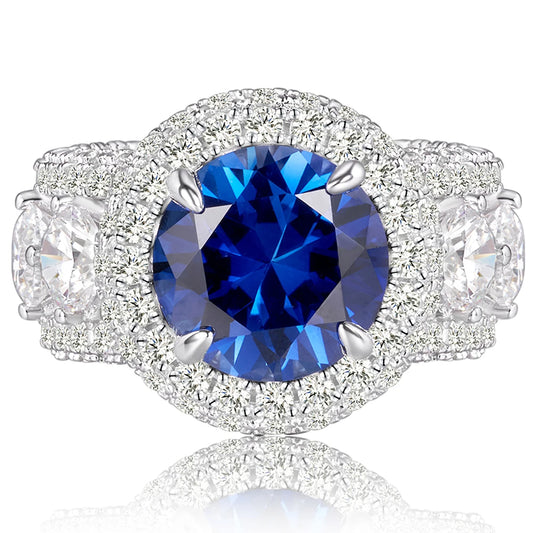 WUIHA Vintage 100% 925 Sterling Silver 11 MM Lab Sapphire High Carbon Diamonds Gemstone Wedding Engagement Ring Fine Jewelry