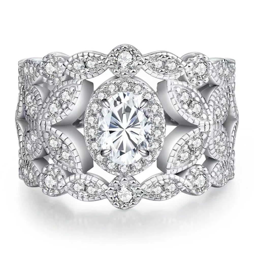 Wong Rain Vintage 925 Sterling Silver 3EX VVS1 Oval Cut 1CT Real Moissanite Diamonds Gemstone Engagement Rings Fine Jewelry Gift