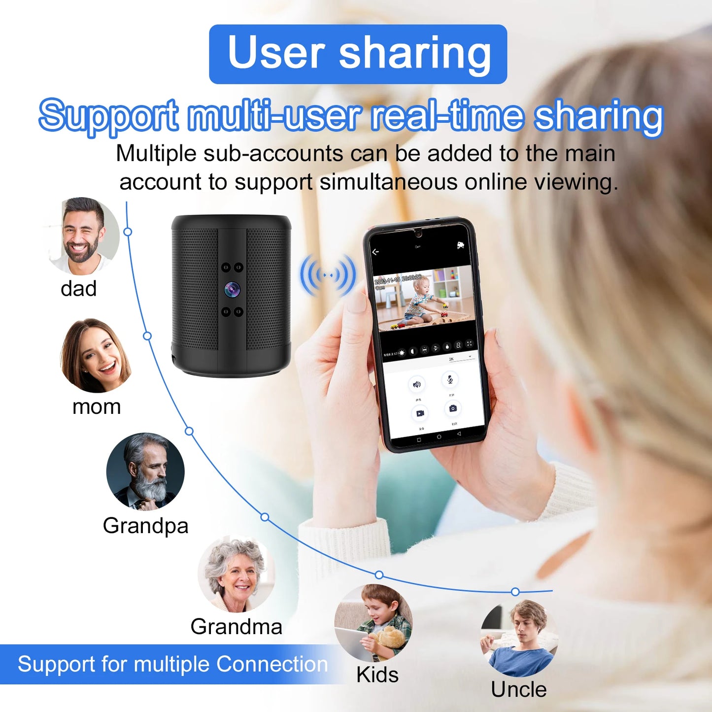 4K HD Mini Home Security Surveillance Camera WiFi Bluetooth Speaker Two-Way Remote Intercom Night Vision Battery Operated