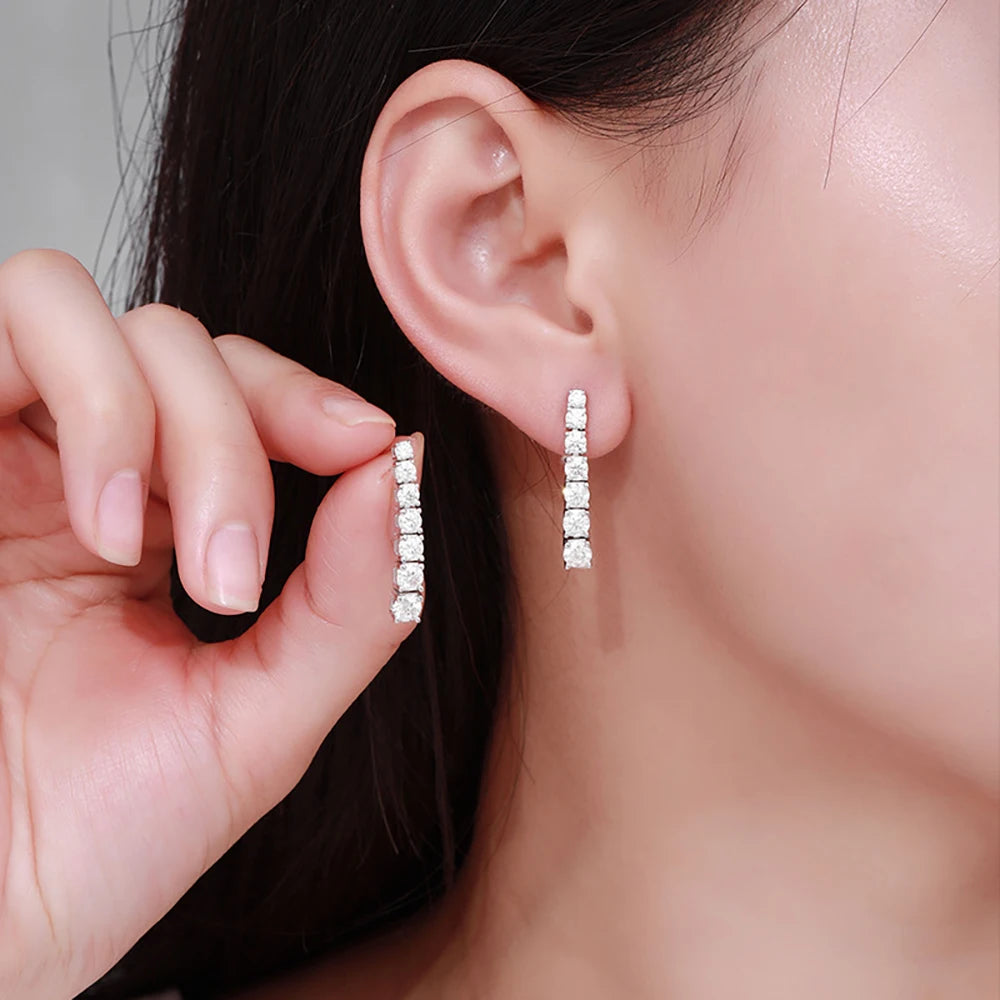 3-5mm Size Gradient Moissanite Drop Earrings for Women 925 Sterling Silver Long Tassel Diamond Stud Earring with Certificates
