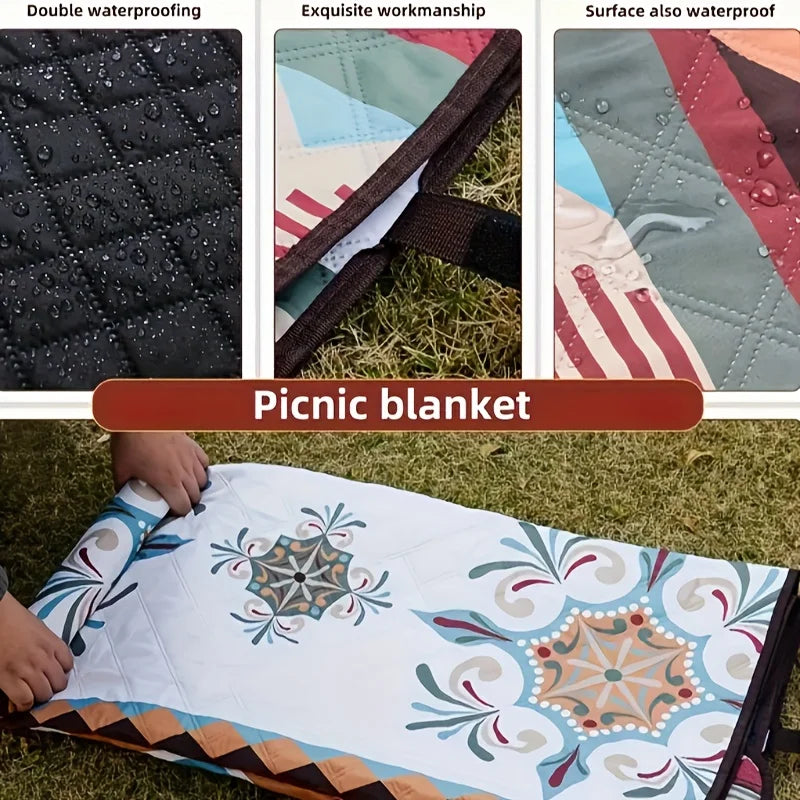 Outdoor camping picnic blanket, suitable for camping, barbecues, hiking and traveling. Portable beach mat, hand wash only.