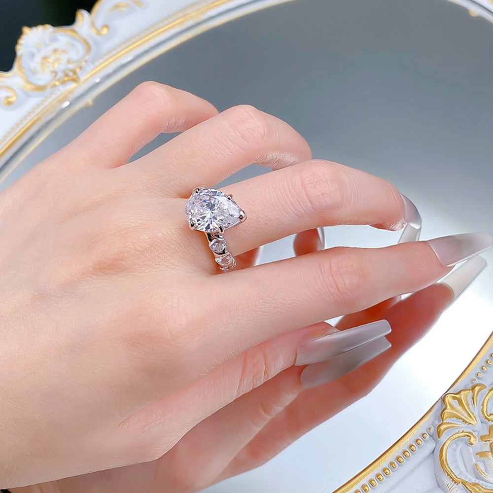 Wong Rain 925 Sterling Silver Pear Cut 10*14 MM Lab Sapphire High Carbon Diamond Gemstone Wedding Engagement Rings Fine Jewelry