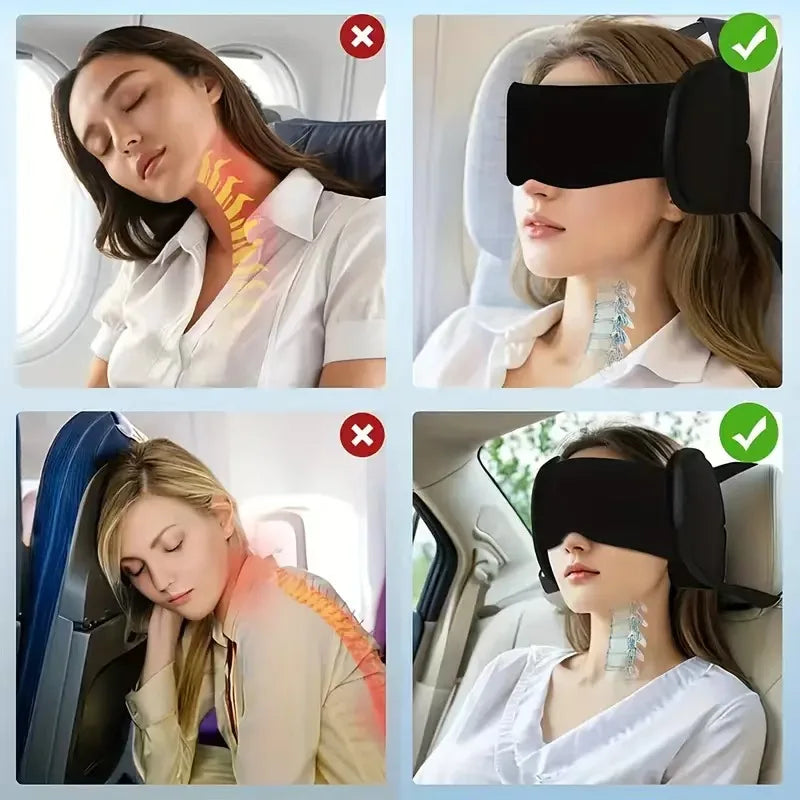 Adjustable Travel Neck Pillow with Eye Mask Set Head Support for Sleeping on Airplane Car Train Breathable Prevents Head Shaking