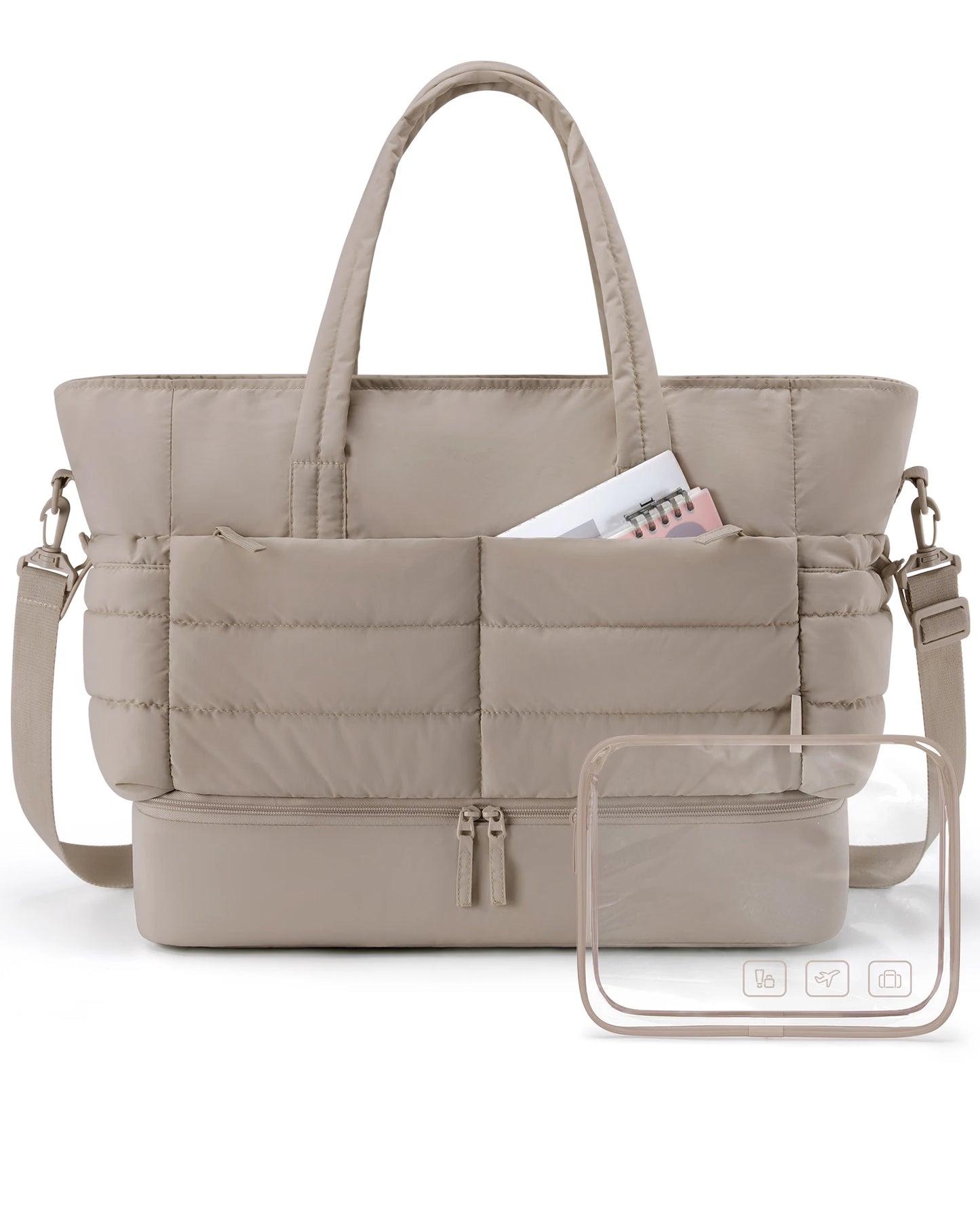 BAGAMRT Travel Bags Puffy Tote Bag Large Capacity Quilted Shoulder Handbag traveling Luggage Bags with Shoe Separation