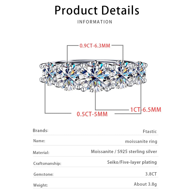 INZEN Classic 3.6~7 Carat Moissanite 925 Sterling Silver Ring, Elegant Romantic Ring, Birthday Anniversary Gift Jewelry