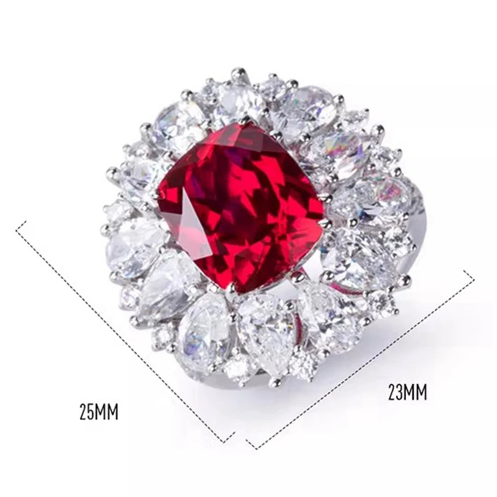 Wong Rain Luxury 925 Sterling Silver 10*12 MM Ruby High Carbon Diamond Gems Wedding Engagement Ring for Women Fine Jewelry Gifts