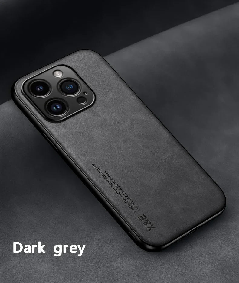 Luxury Leather Case For iPhone 16 16e 15 14 13 12 11 Pro Max Plus 12 13 Mini X XS SE 8 7 Cover With Metal Plate Support Car Hold