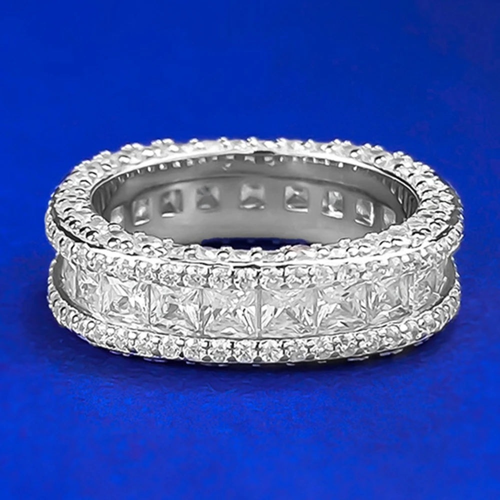 Wong Rain Solid 925 Sterling Silver Lab Sapphire High Carbon Diamond Gemstone Wedding Party Row Rings Fine Jewelry Band Gifts