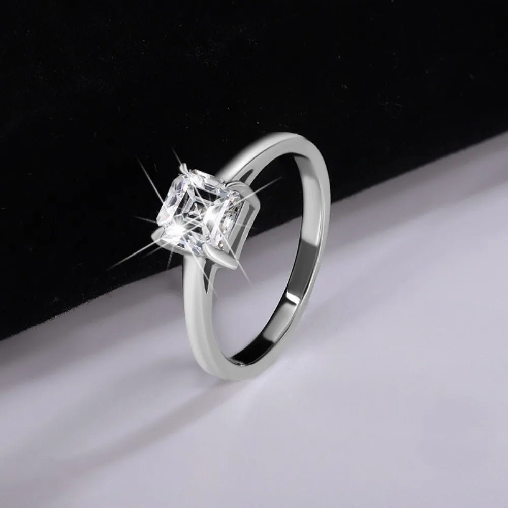 Certified 1CT Asscher Cut Moissanite Ring for Women 100% 925 Sterling Silver Lab Grown Diamond Engagement Wedding Band Jewelry