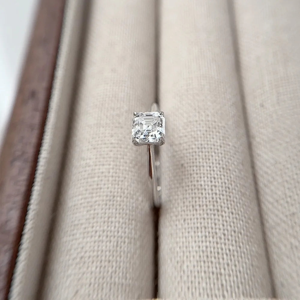 Certified 1CT Asscher Cut Moissanite Ring for Women 100% 925 Sterling Silver Lab Grown Diamond Engagement Wedding Band Jewelry