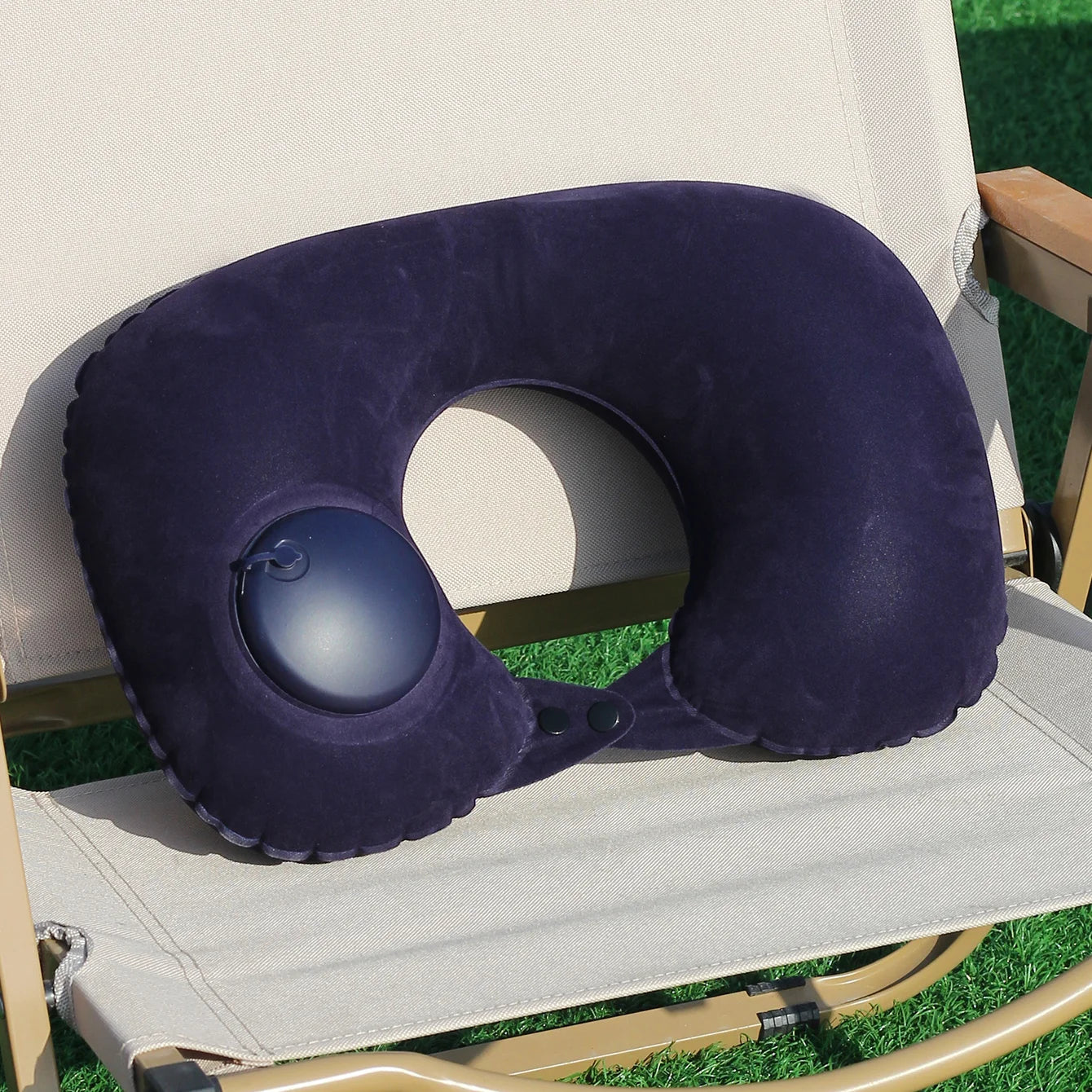 1PC Auto-Pump Inflatable U-Shaped Neck Pillow, Vivid Color Foldable & Portable Design, Ideal for Camping, Travel, and Nap Use.