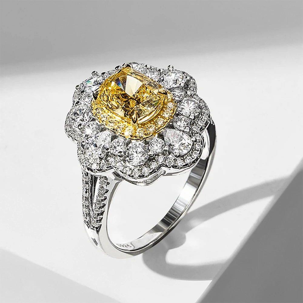 Wong Rain 925 Sterling Silver Crushed Ice Cut 6*8 MM Citrine High Carbon Diamond Gems Women Rings Fine Jewelry Anniversary Gifts