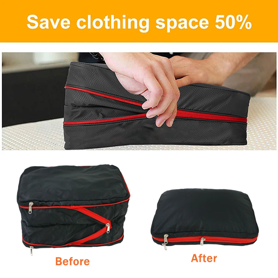 Nylon Travel Compression Packing Cubes Double Layer Portable Pouch Zipper Waterproof Storage Bags for Clothing Shoes Suitcases