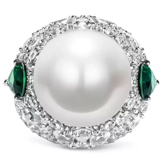WUIHA Vintage 925 Sterling Silver Lab Sapphire Pearl Emerald High Carbon Diamonds Gemstone Wedding Engagement Ring Fine Jewelry