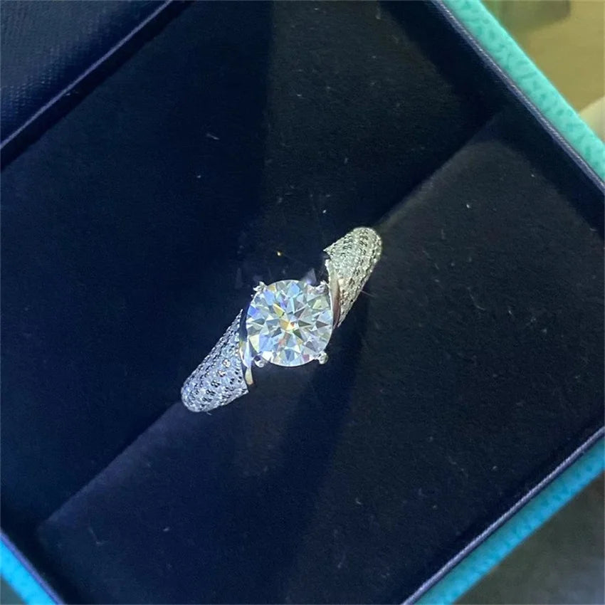 Tbestone Real Moissanite Diamond Ring D Color 1 CT925 Sterling Silver Fully Set Gemstones Beautiful Wedding Gift for Women