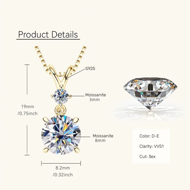 IOGOU 6.5mm/8mm/9mm D VVS1 All Moissanite Diamond Round Pendant Necklace for Women Engagement Luxury Sterling Silver 925 Jewelry