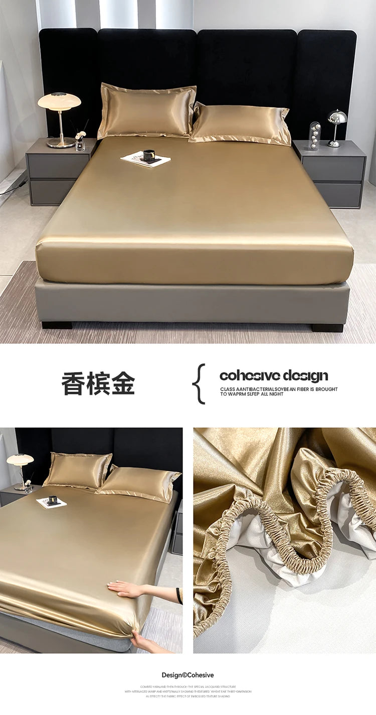 Summer Satin Waterproof Couple bed Fitted Sheet Double bed sheets Mattress Cover Bed linen protector single Queen NO Pillowcase