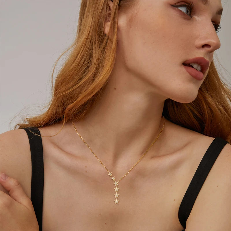 1.2mm&1mm&0.8mm Round Full Moissanite Diamond Y Shape Star Necklace for Women Real Silver 925 Charm Necklace Unique Jewelry Gift
