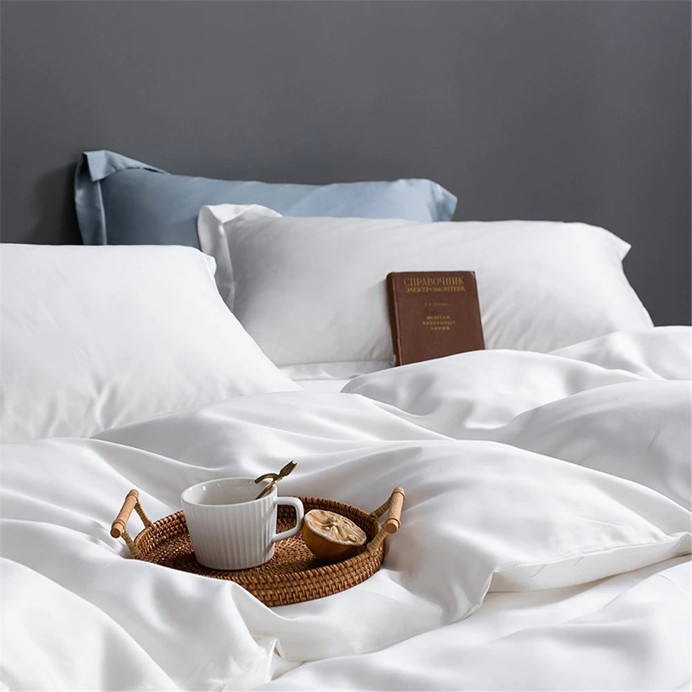 Sondeson Luxury White 100% Silk Bedding Set Healthy Skin Beauty Queen King Duvet Cover Set Flat Sheet Pillowcase Bed Linen Sets