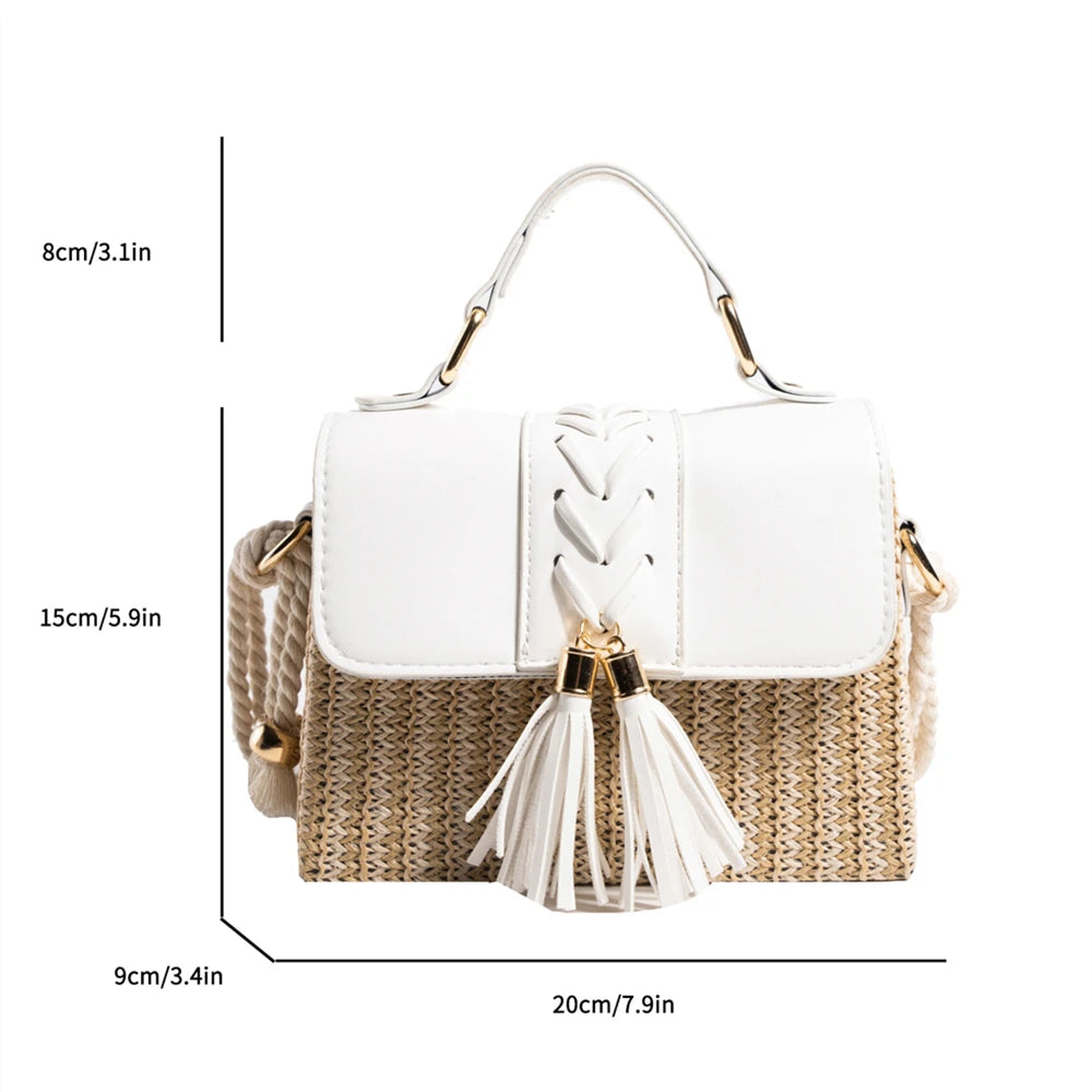 MOODS Straw Beach Bag For Women 2023 Summer New Luxury Designer Handbags Hit Color Tassels Shoulder Crossbody Box Bag Sac A Main