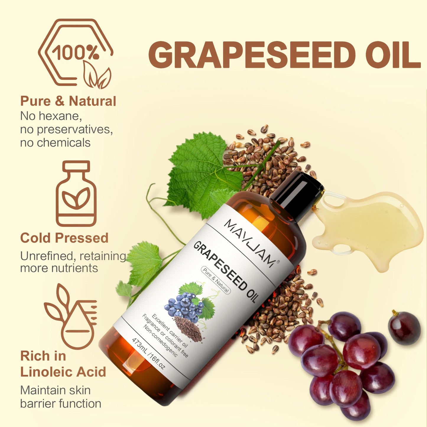 MAYJAM Jojoba Grapeseed Castor Vegetable Glycerin Fractionated Coconut Oil Moisturizing Face Hair Skin Natural Base Carrier Oil