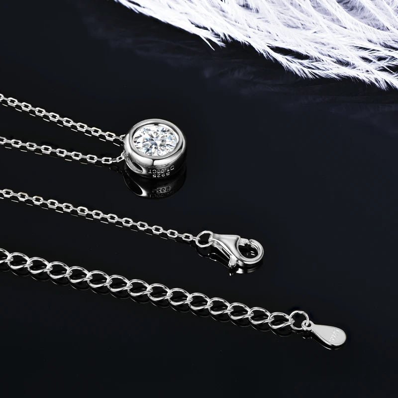 IOGOU 6.5mm 1ct Bezel Moissanite Pendant Necklace Earrings Sets 925 Silver Adjustable Chain for Women GRA Certified Jewelry Set