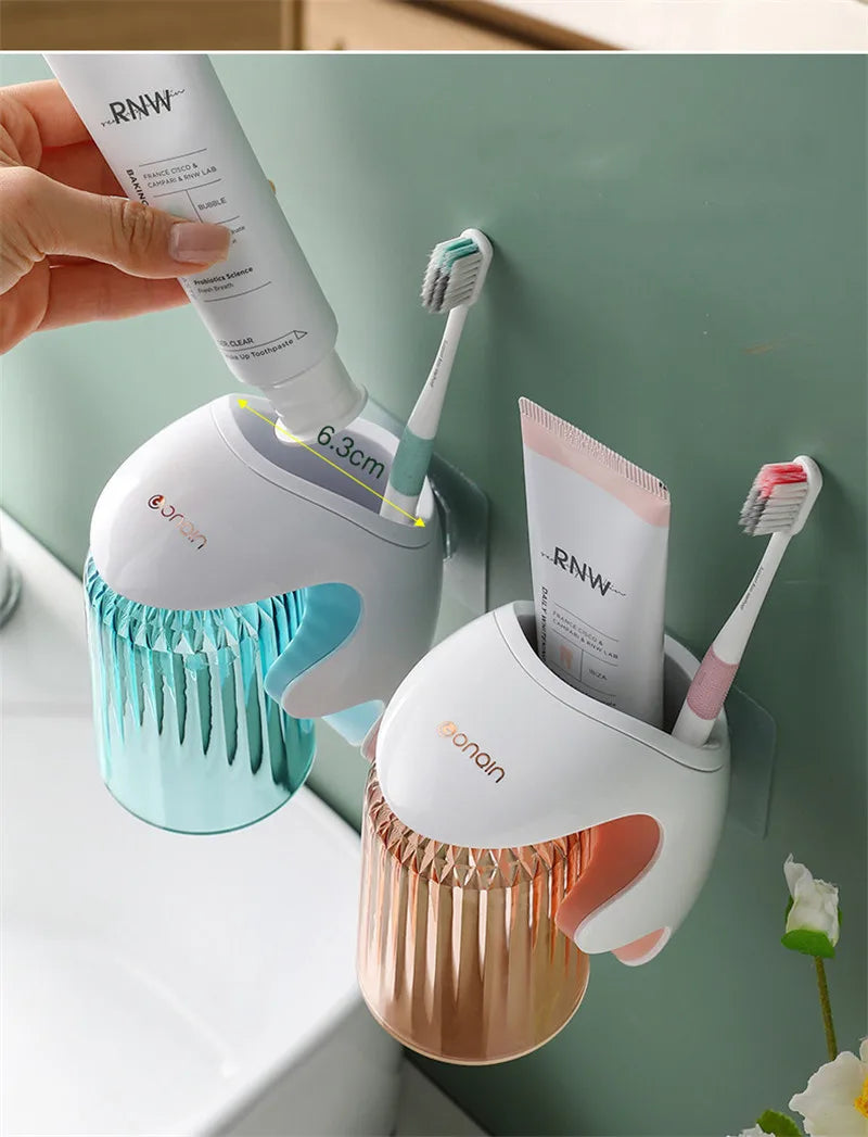Cartoon Toothpaste Dispenser Automatic Toothpaste Squeezer New Wall-Mount Holder Toothbrush Rack Bathroom Washroom Accessories