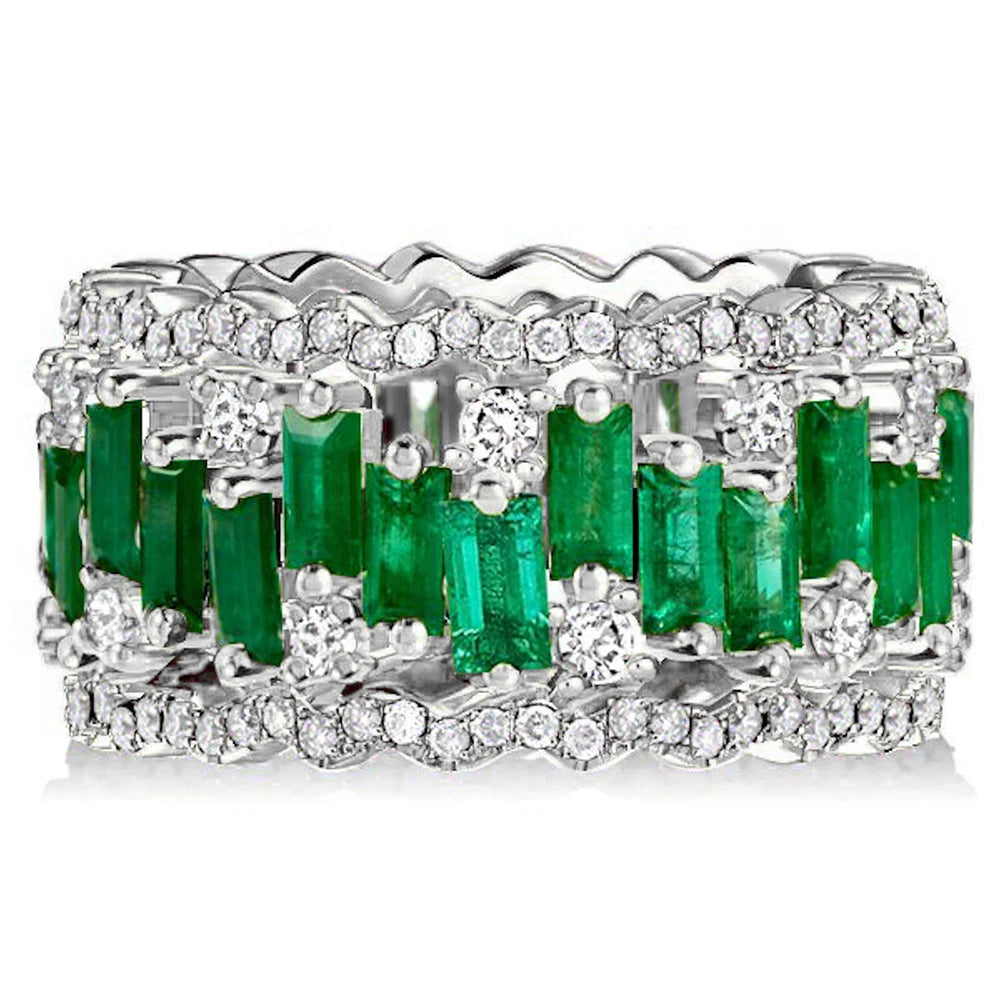 WUIHA Vintage Real 925 Sterling Silver Emerald High Carbon Diamonds Wedding Band Engagement Cocktail Rings Gifts Fine Jewelry
