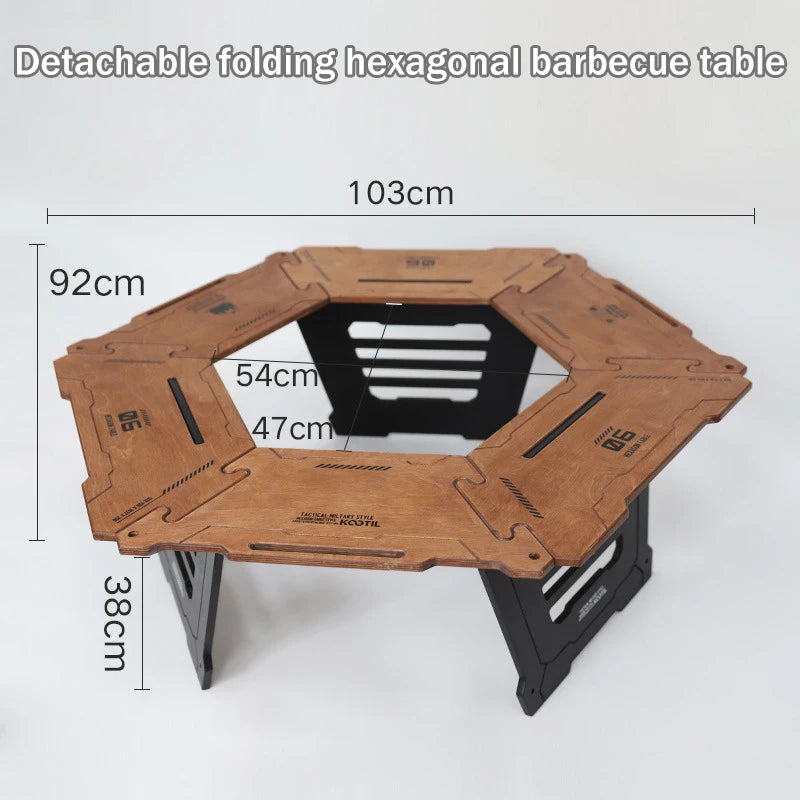 Multi-Functional Camping Table Portable 6-Sided BBQ&Tea Table, Foldable&Removable Outdoor Stove Complete Set For Outdoor Cooking