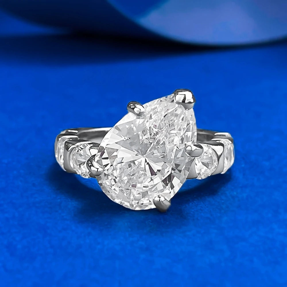 Wong Rain 925 Sterling Silver Pear Cut 10*14 MM Lab Sapphire High Carbon Diamond Gemstone Wedding Engagement Rings Fine Jewelry
