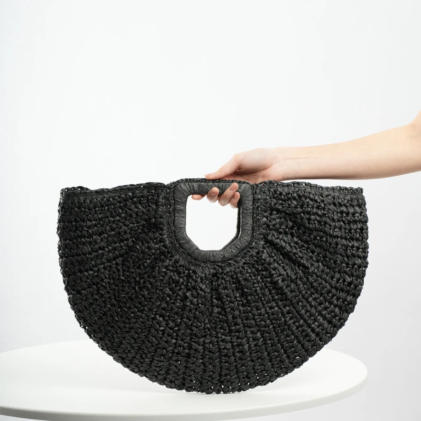 Summer Straw Women Half-moon Beach Handbag Rattan Handmade Handle Fashion Kintted Tote Bag