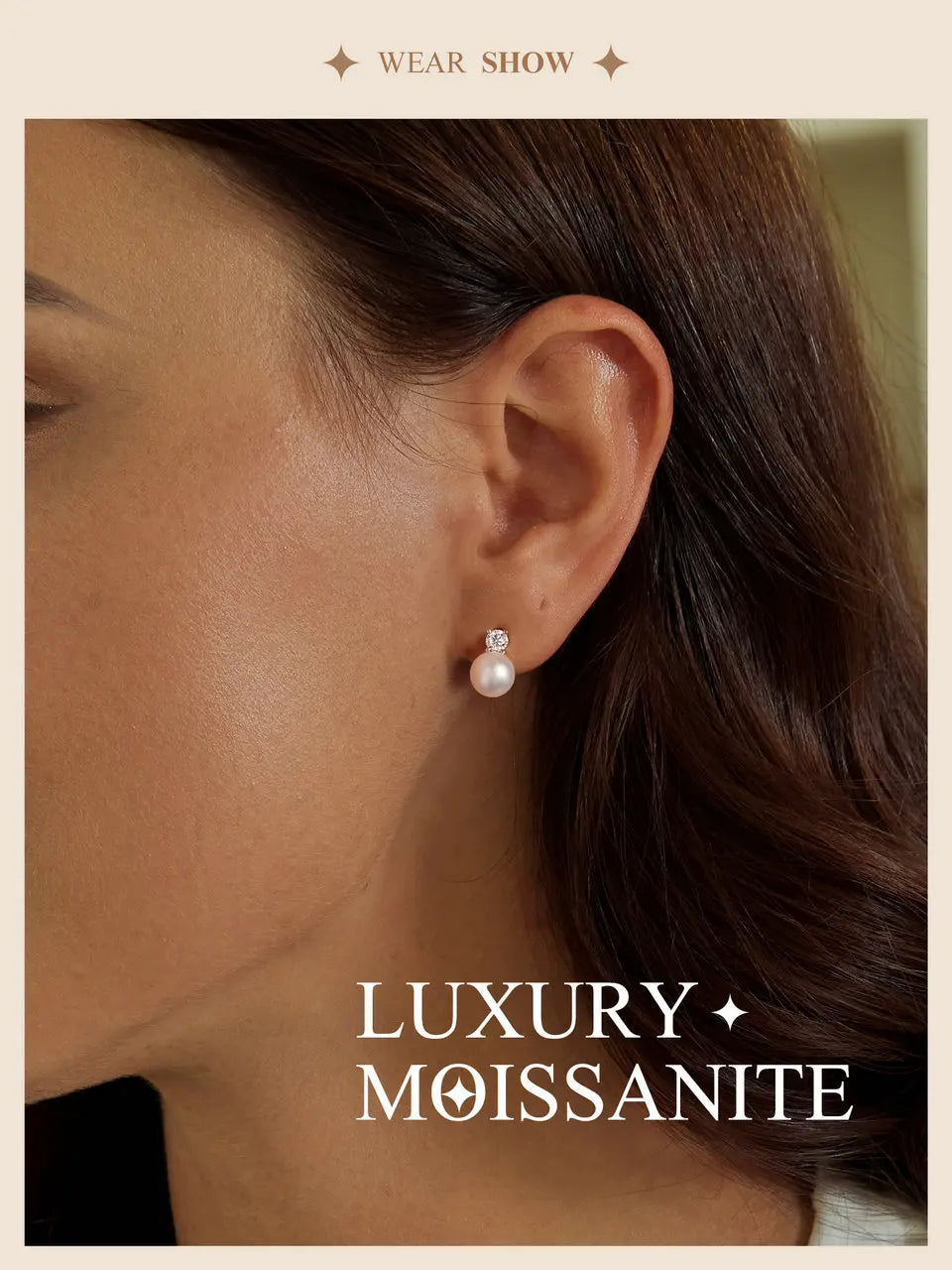 BAMOER Moissanite 925 Sterling Silver Freshwater Pearl Stud Earrings, Elegant VVS1 Clarity Lab Created Diamond Earrings MSE042