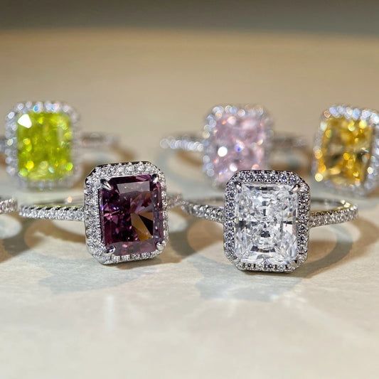 Wong Rain 925 Sterling Silver Radiant Cut 7*9MM Lab Sapphire Emerald Citrine Gems Wedding Engagement Ring for Women Fine Jewelry