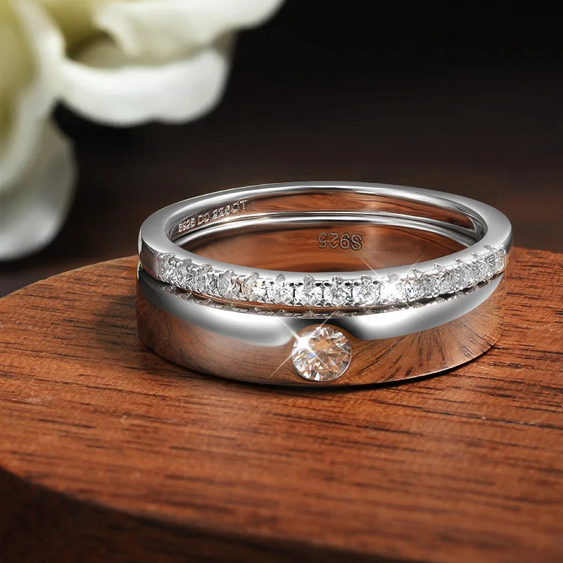 KNOBSPIN D VVS1 Moissanite Ring Solid 925 Sterling Silver Plated 18k White Gold with GRA Wedding Rings for Women Man Jewelry