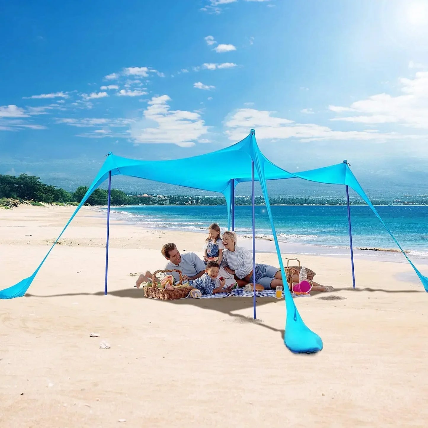 Outdoor Beach Tent Portable Camping Sun Shelter UPF50+ Family Seaside Travel Tent Outdoor Windproof One-piece Beach Canopy
