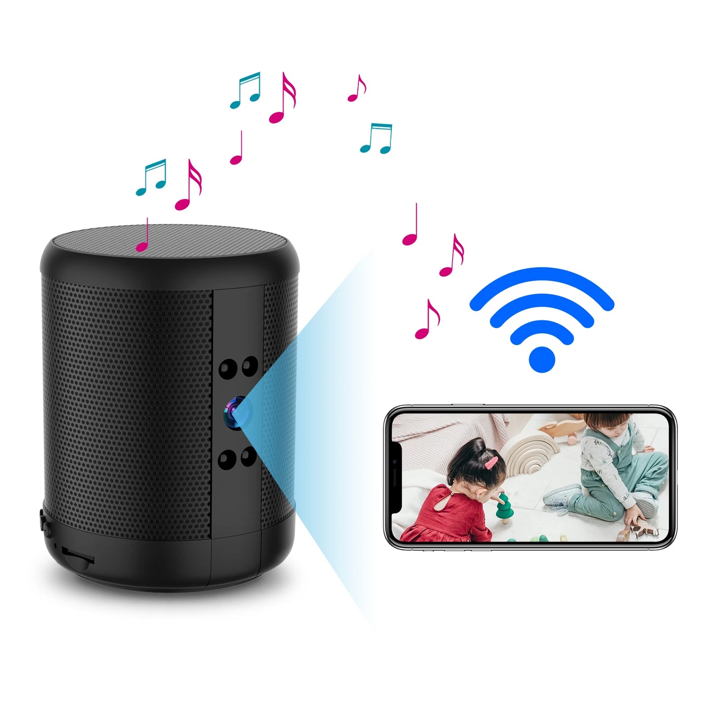 4K HD Mini Home Security Surveillance Camera WiFi Bluetooth Speaker Two-Way Remote Intercom Night Vision Battery Operated