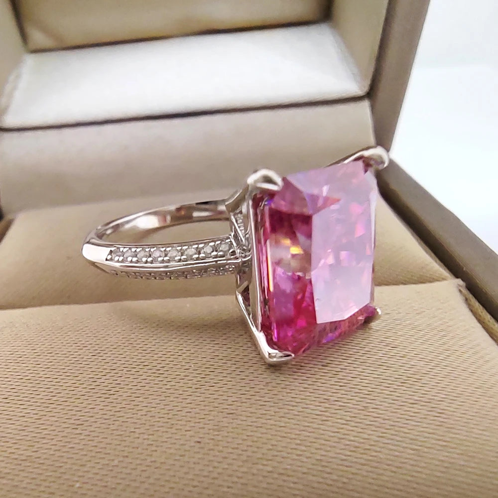 Luomansi Temperament Fine Ring 8x10MM 5CT Pink Cut Moissanite GRA Certificate Solid 925 Silver Premium Jewelry Anniversary Pair