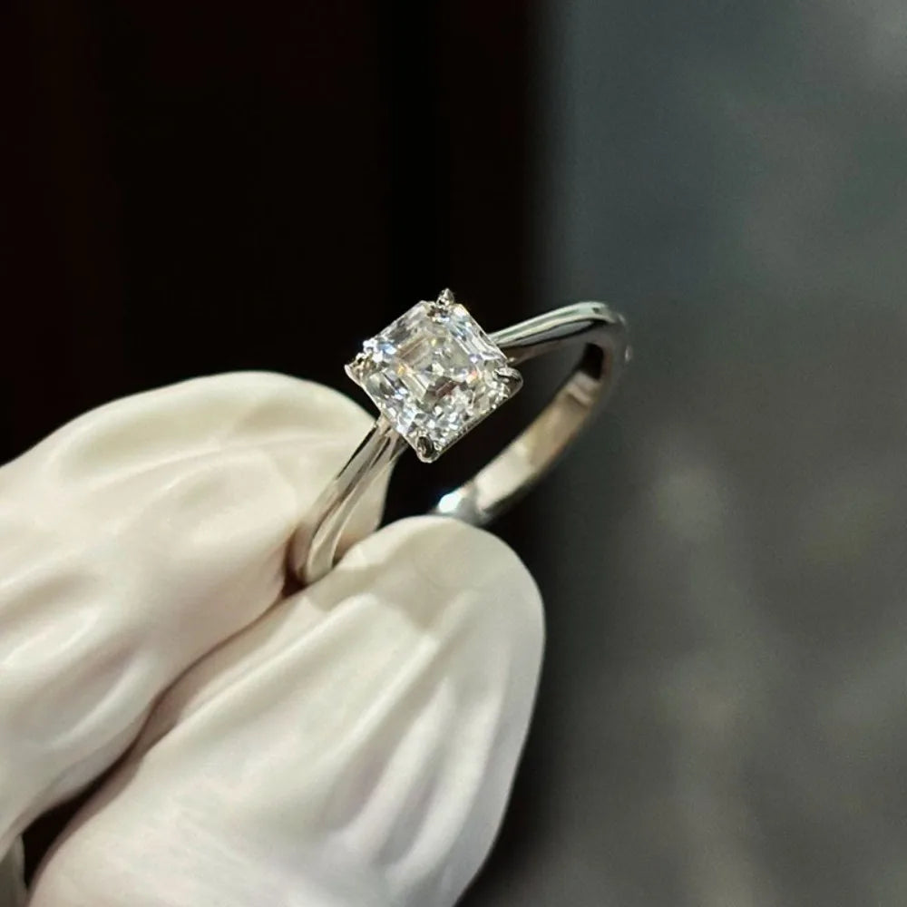 Certified 1CT Asscher Cut Moissanite Ring for Women 100% 925 Sterling Silver Lab Grown Diamond Engagement Wedding Band Jewelry