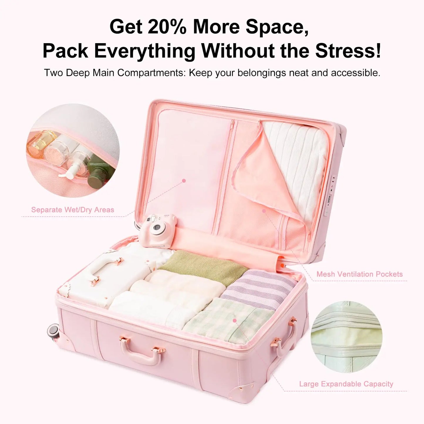 Urecity Vintage Luggage Set 3PCS Luxury Suitcase Expandable Travel Suitcase On Wheels Handmade Retro Rolling Luggage For Women