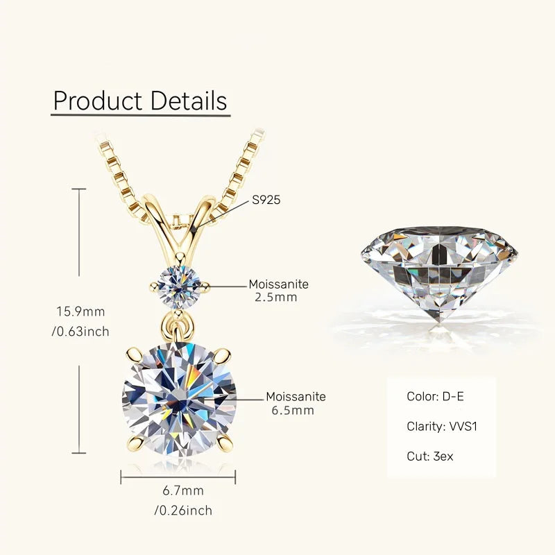 IOGOU 6.5mm/8mm/9mm D VVS1 All Moissanite Diamond Round Pendant Necklace for Women Engagement Luxury Sterling Silver 925 Jewelry