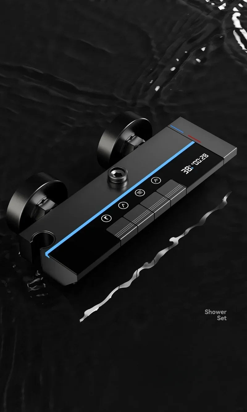 Bathroom Piano Key 4 Ways Water Outlet Luxury Shower Set LED Light Smart Temperature Display Rainlfall Shower Faucet System