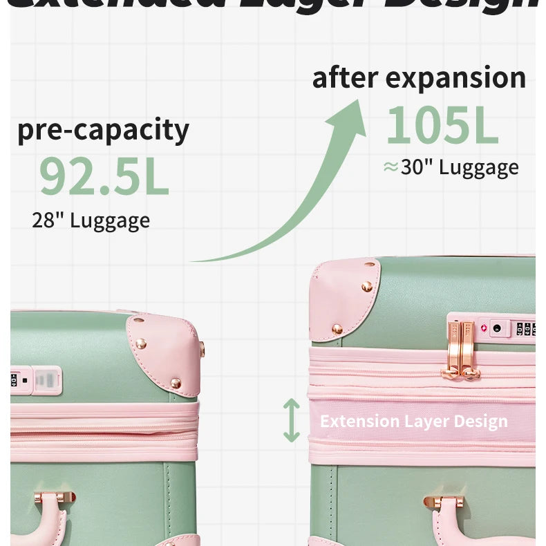 Urecity Vintage Luggage Set 3PCS Luxury Suitcase Expandable Travel Suitcase On Wheels Handmade Retro Rolling Luggage For Women