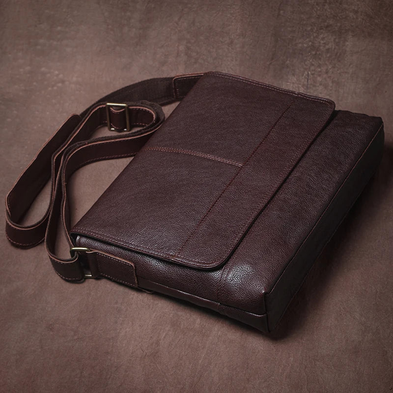 Luxury Design Genuine Leather Shoulder Bag Men's Business Briefcase Natural Cowhide Retro Crossbody Daily Commuter Messenger Bag