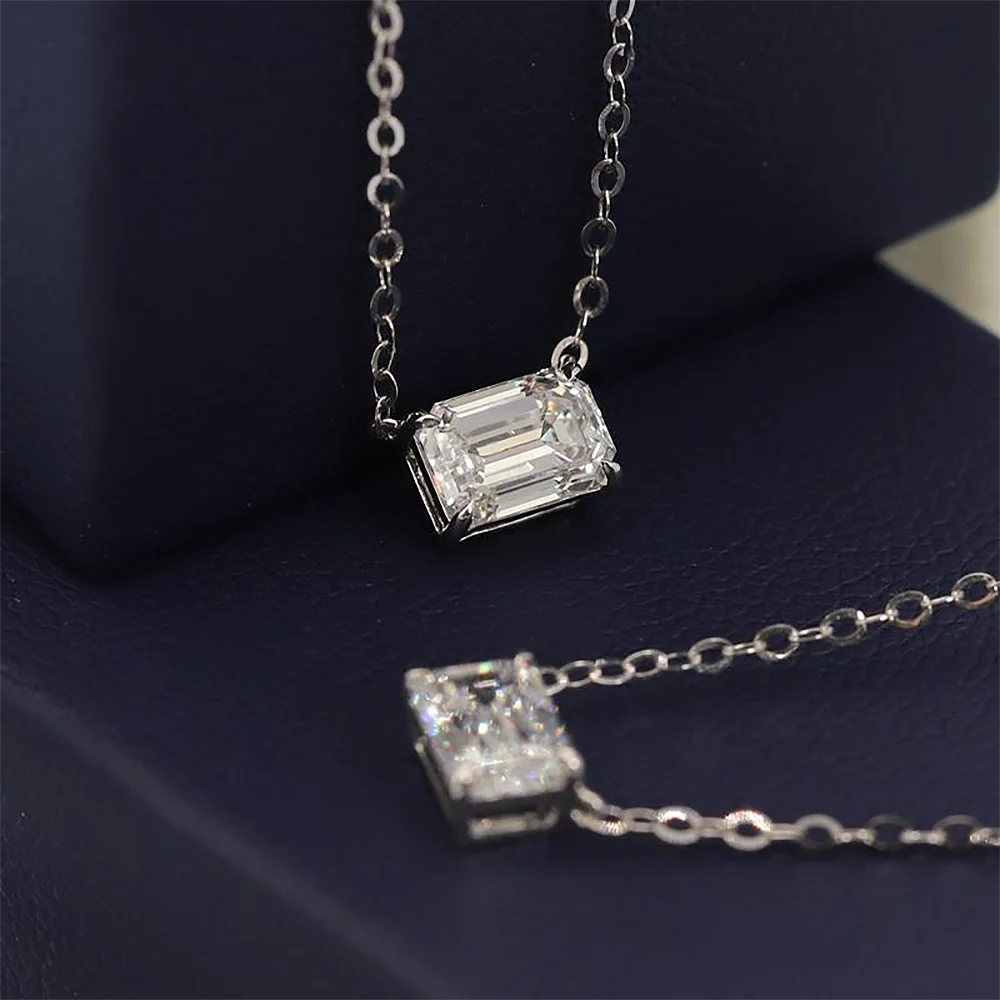 1/2/5carat Emerald Cut Moissanite Pendant Necklaces for Women 925 Silver Plated 18k Gold Rectangle Solitaire Diamond Neckchain