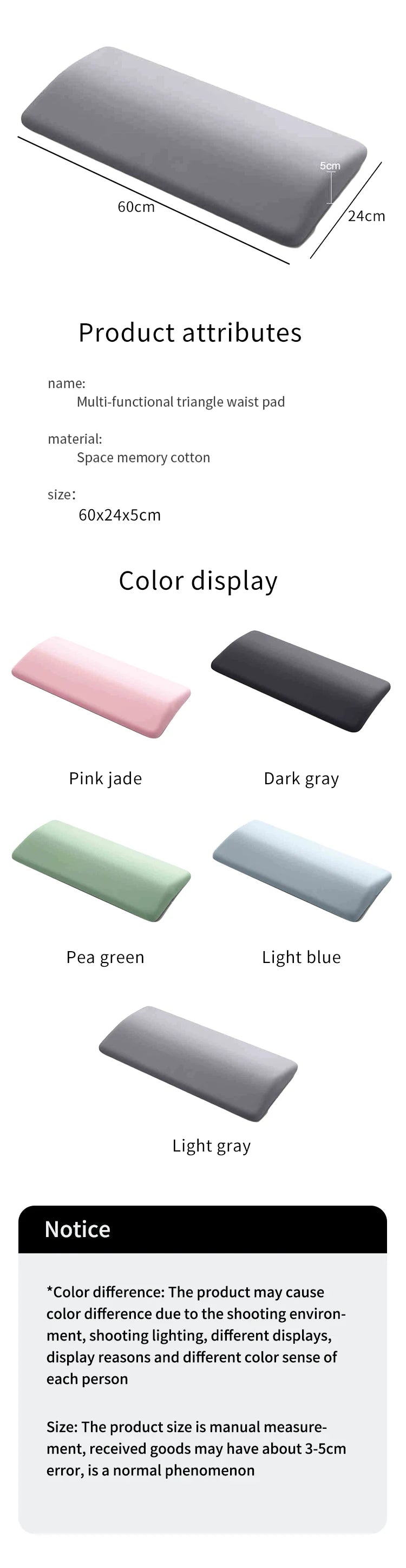 Lumbar Support Pillow, Back Support Memory Foam Pillow For Sleeping In Bed Waist Support Cushion For Lower Back Pain Relief