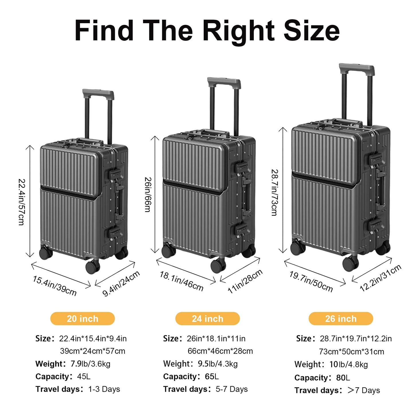 AIWEINY 2025Hard Shell Luggage 20 Inch Travel Luggage, Carry-On Luggage Spinner TSA with Lid, PC+ABS Aluminum Frame 20'' - 26''